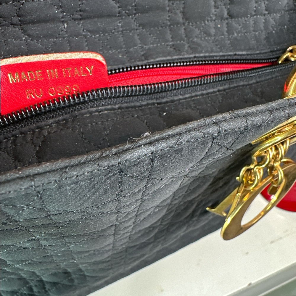 Dior lady dior black canvas Quilted Handbag with Gold Accents - Picture 8 of 8